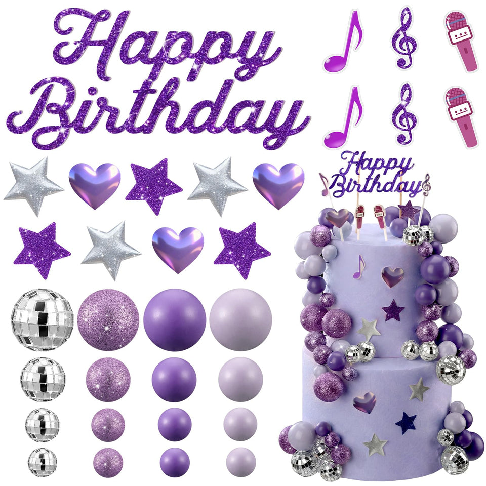Leinuosen Kpop cake toppers with purple disco balls elevate desserts