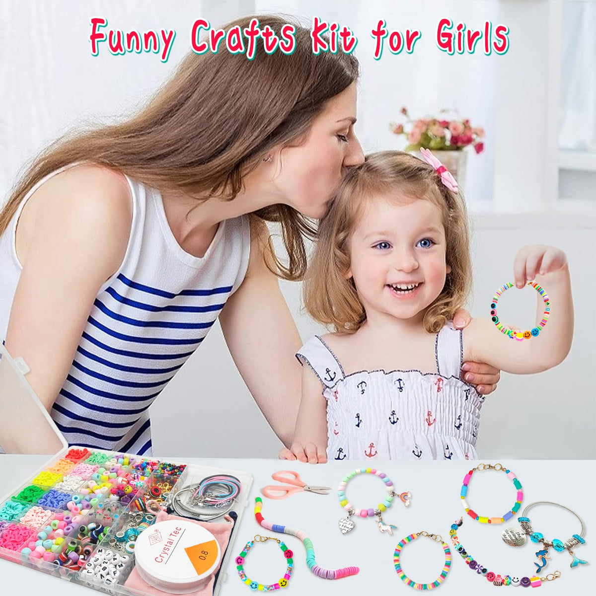 Leitait bracelet making kit includes 12-color clay beads for numerous designs