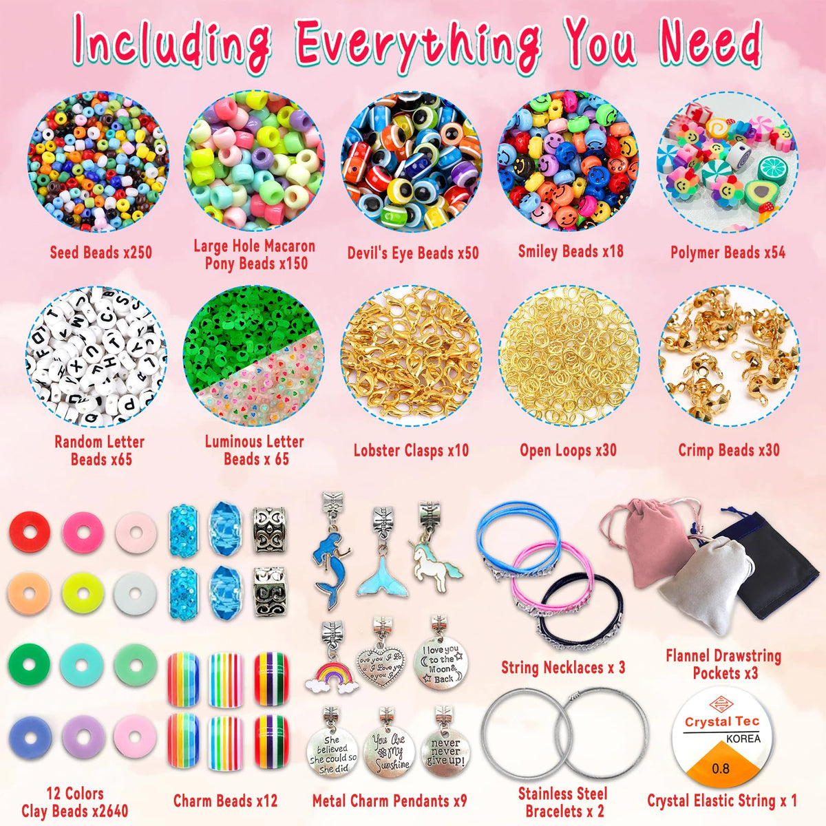 Leitait bracelet making kit with pony beads and charms offers versatile DIY options