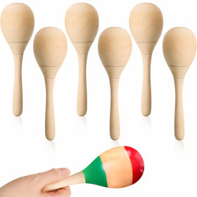 Leitee 6 Pcs DIY Wood Maracas in unfinished wood ready for customization.