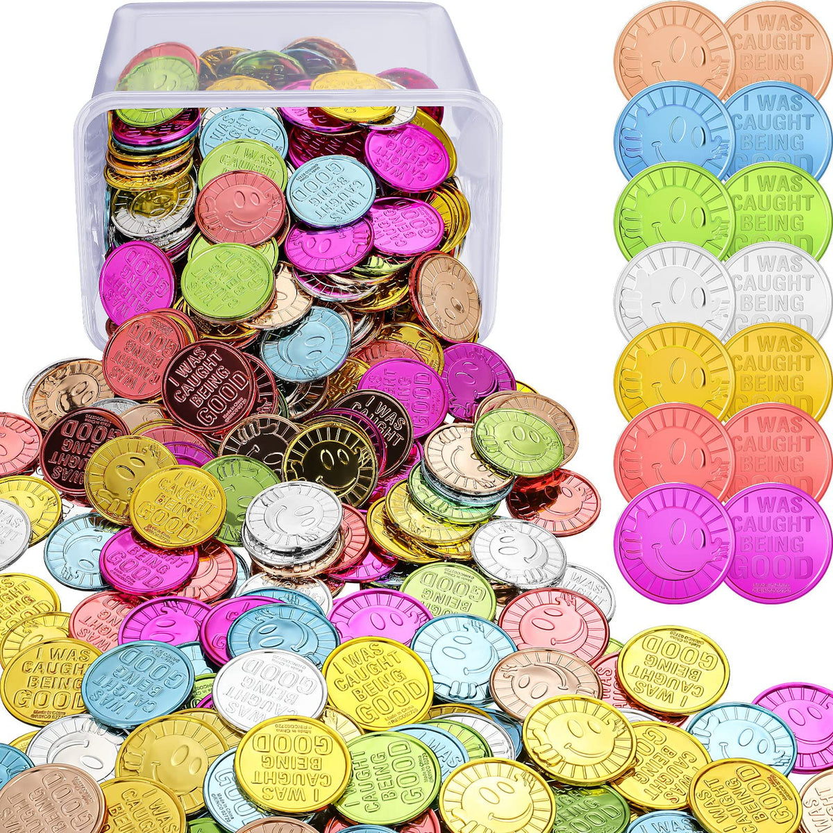 Leitee caught being good coins with smile-face design for classroom rewards and positive behavior