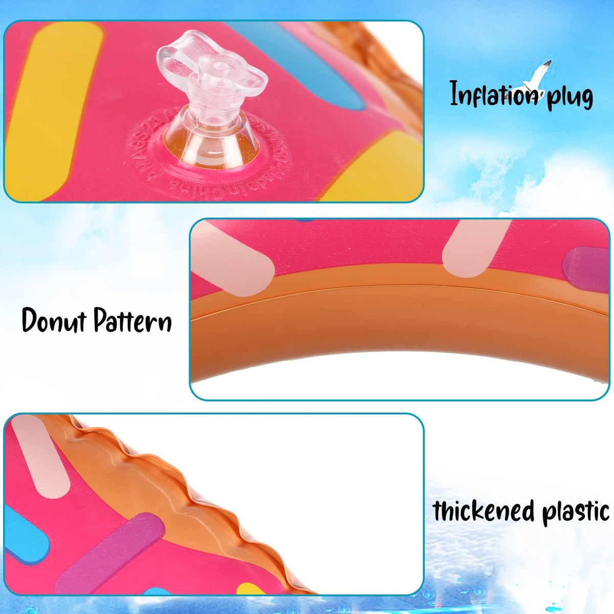 Leitee donut pool float white sprinkles offers playful visibility during outdoor swimming