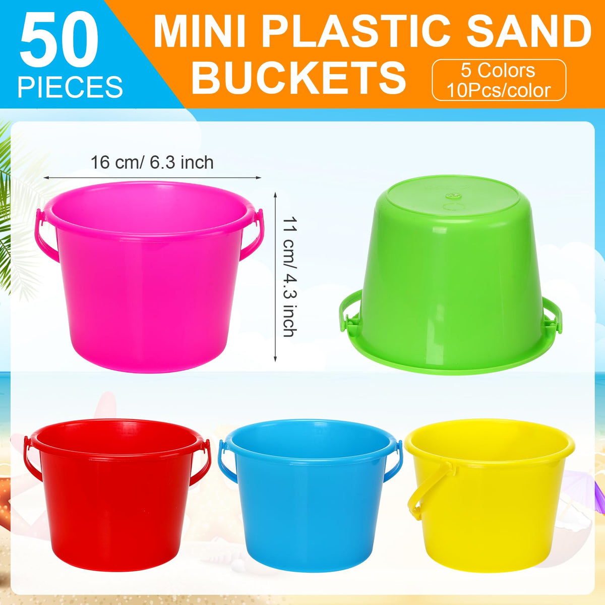 Leitee mini plastic sand bucket in yellow, sturdy handle for toddlers’ hands.