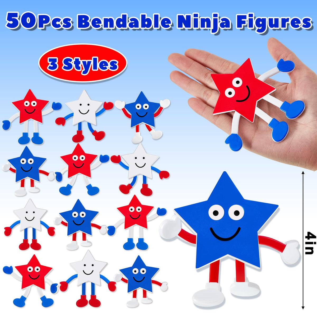 Leitee patriotic bendable assorted color toys for party favors and gifts