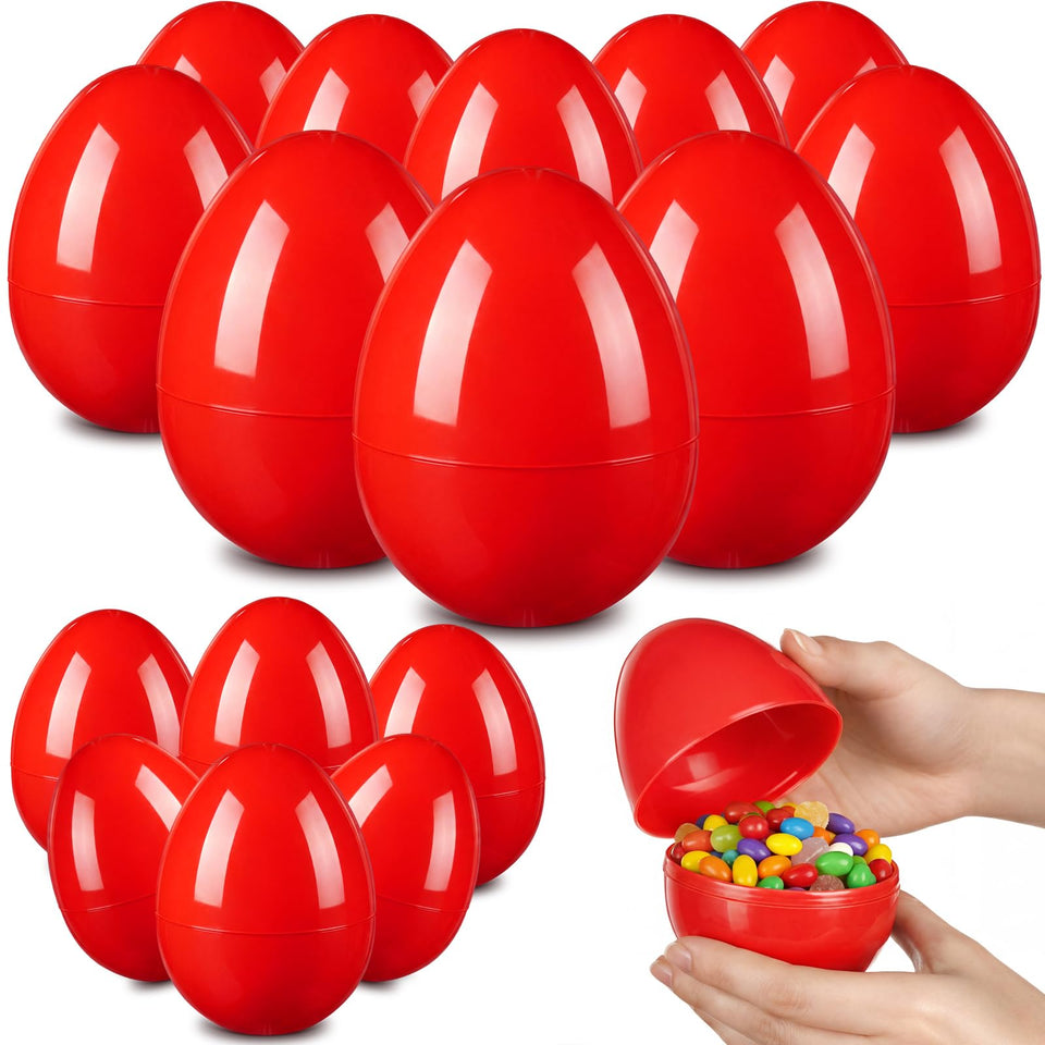 Leitee red plastic Easter egg blank 4-inch, perfect for coloring and DIY decoration.