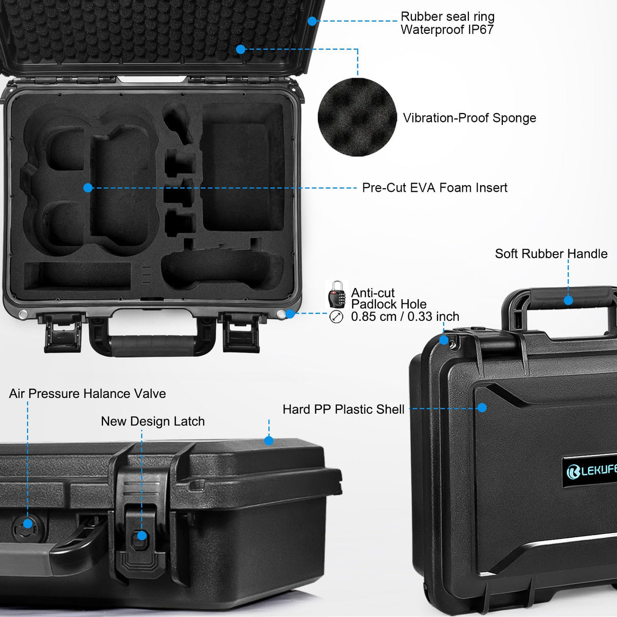 Lekufee IP67 waterproof case protects gear from dust, moisture, and mishaps during outdoor shoots.
