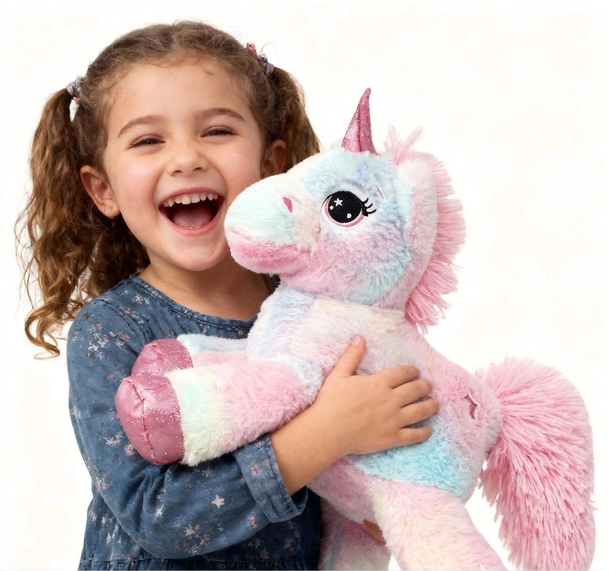 LELELONG unicorn plush 15in front view, soft pastel fleece for cozy hugs