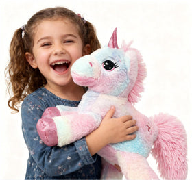 LELELONG unicorn plush 15in front view, soft pastel fleece for cozy hugs