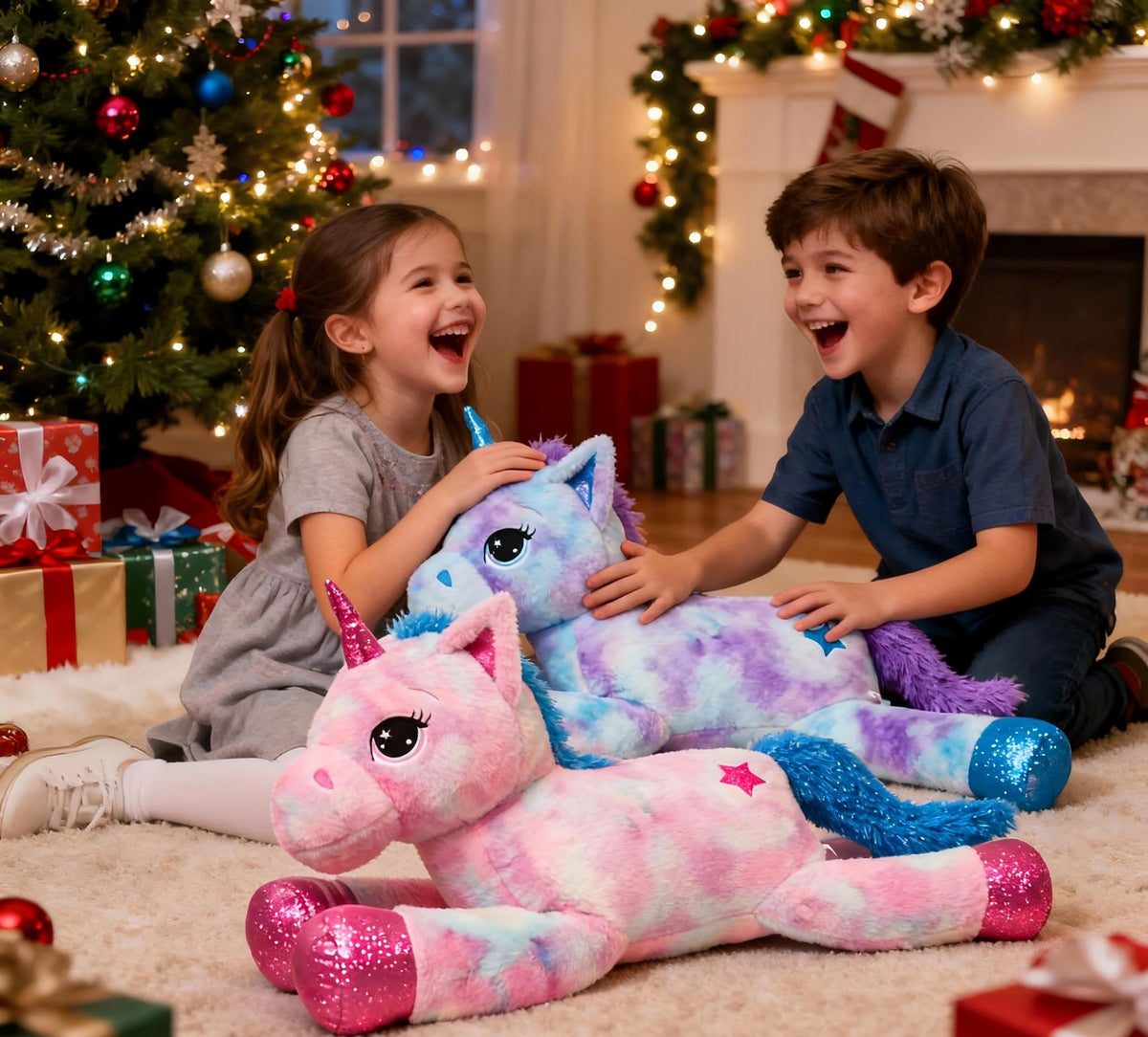 LELELONG unicorn plush 15in in-bed image, perfect companion for kids nightly routines