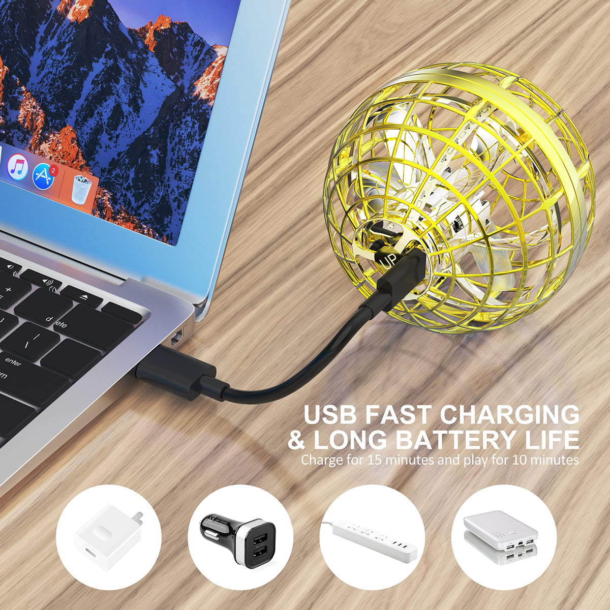 LE MATRIX Flying Orb Ball Toy comes in a compact golden set for travel.