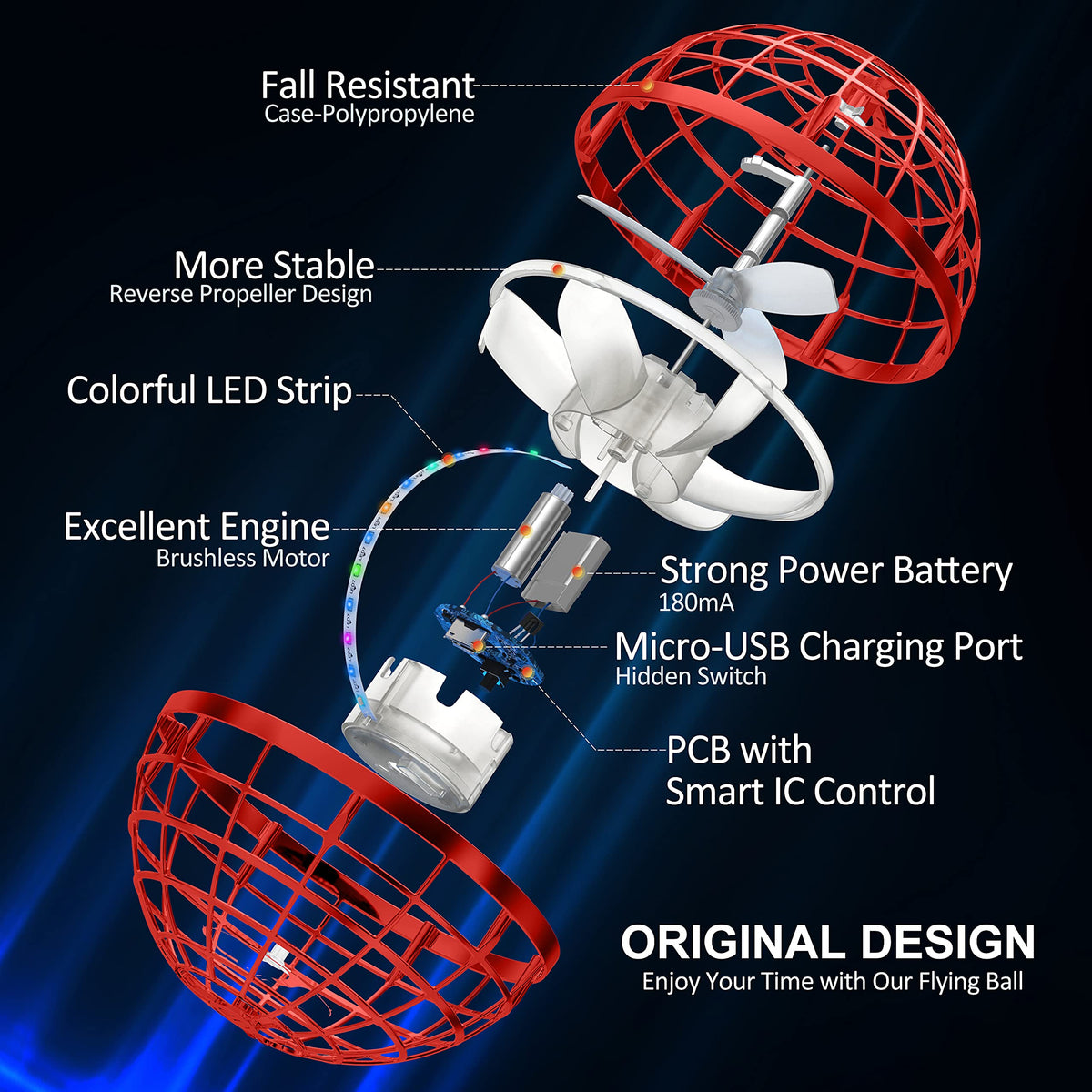 LEMATRIX Flying Orb Ball Toy hovering mid-air enables easy tricks and quick fun.