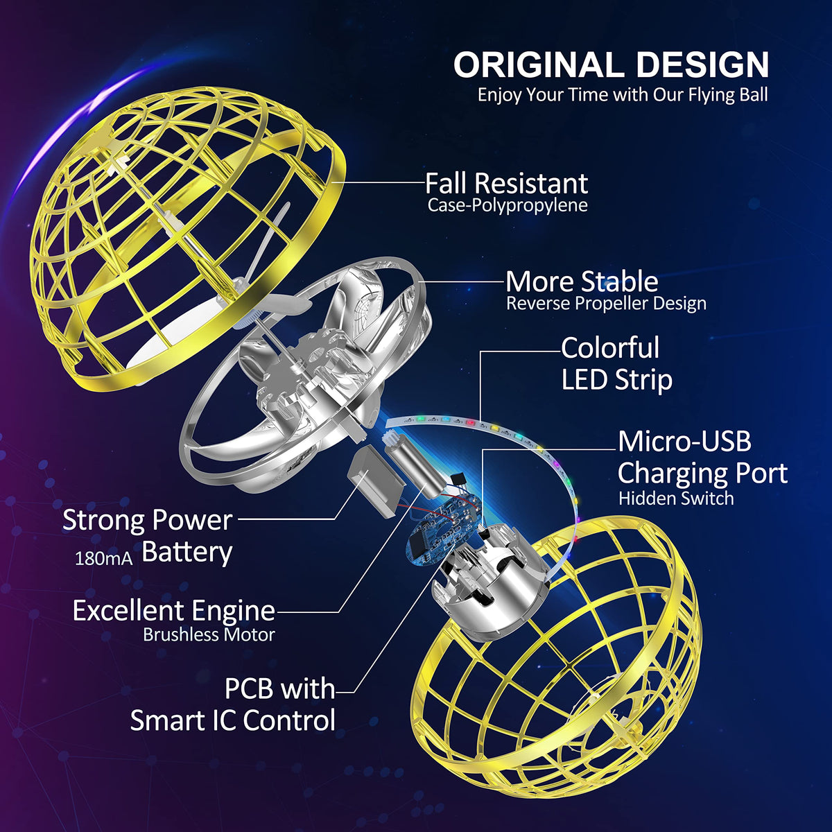 LE MATRIX Flying Orb Ball Toy in hand, ready for interactive hover play.