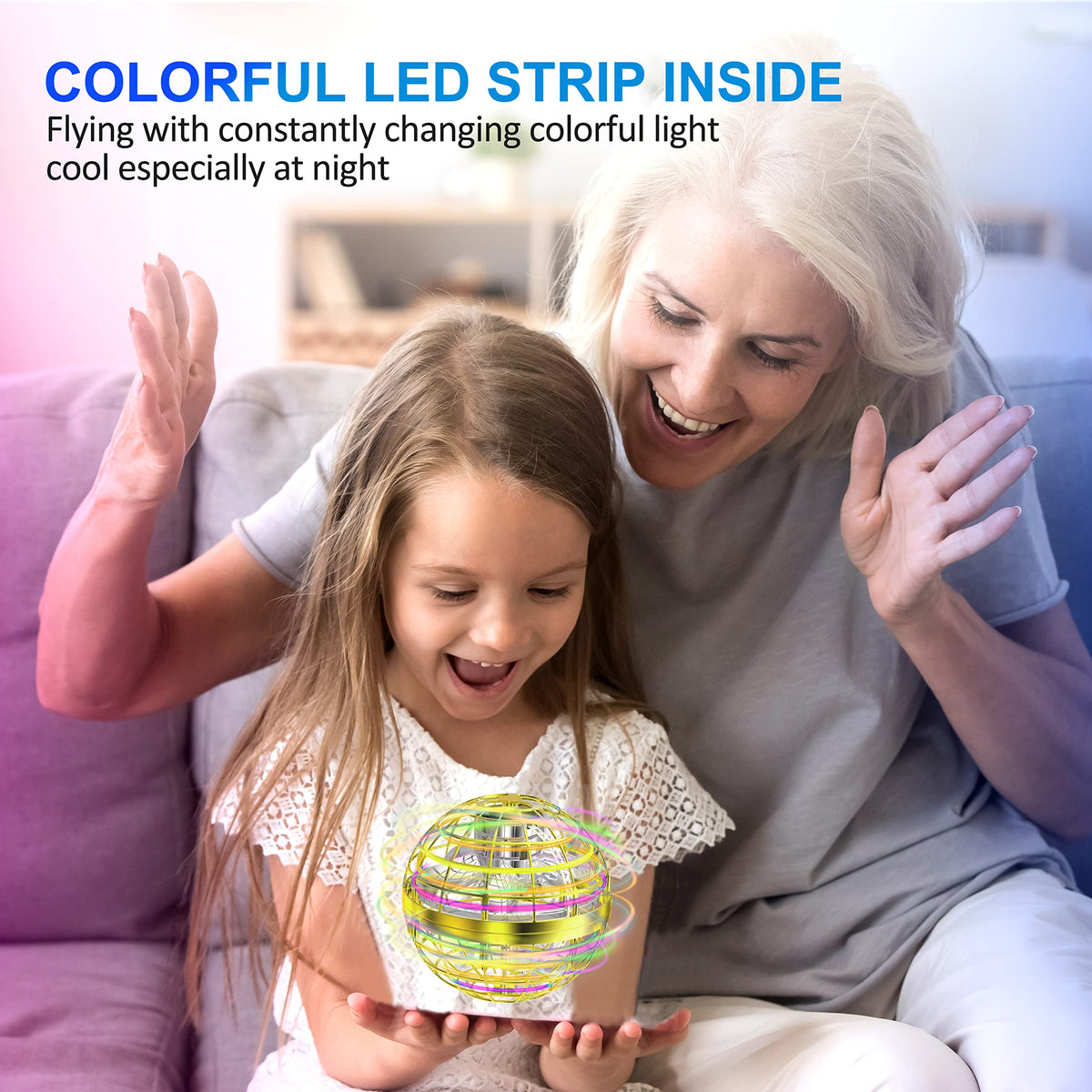 LE MATRIX Flying Orb Ball Toy with safe internal propellers for kids.