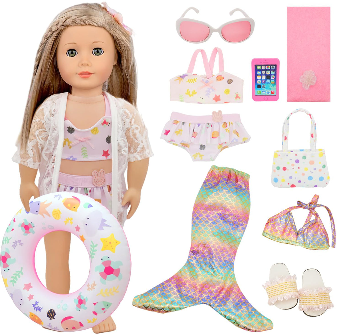 Lembani 18-inch doll mermaid swim suit for imaginative beach play.