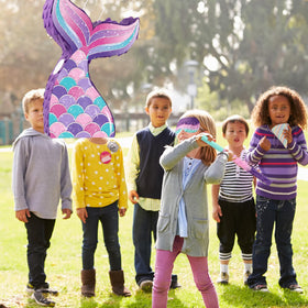 Lemicin Mermaid Tail Pinata sized 15-3 by 9-8 inches for tall party presence.