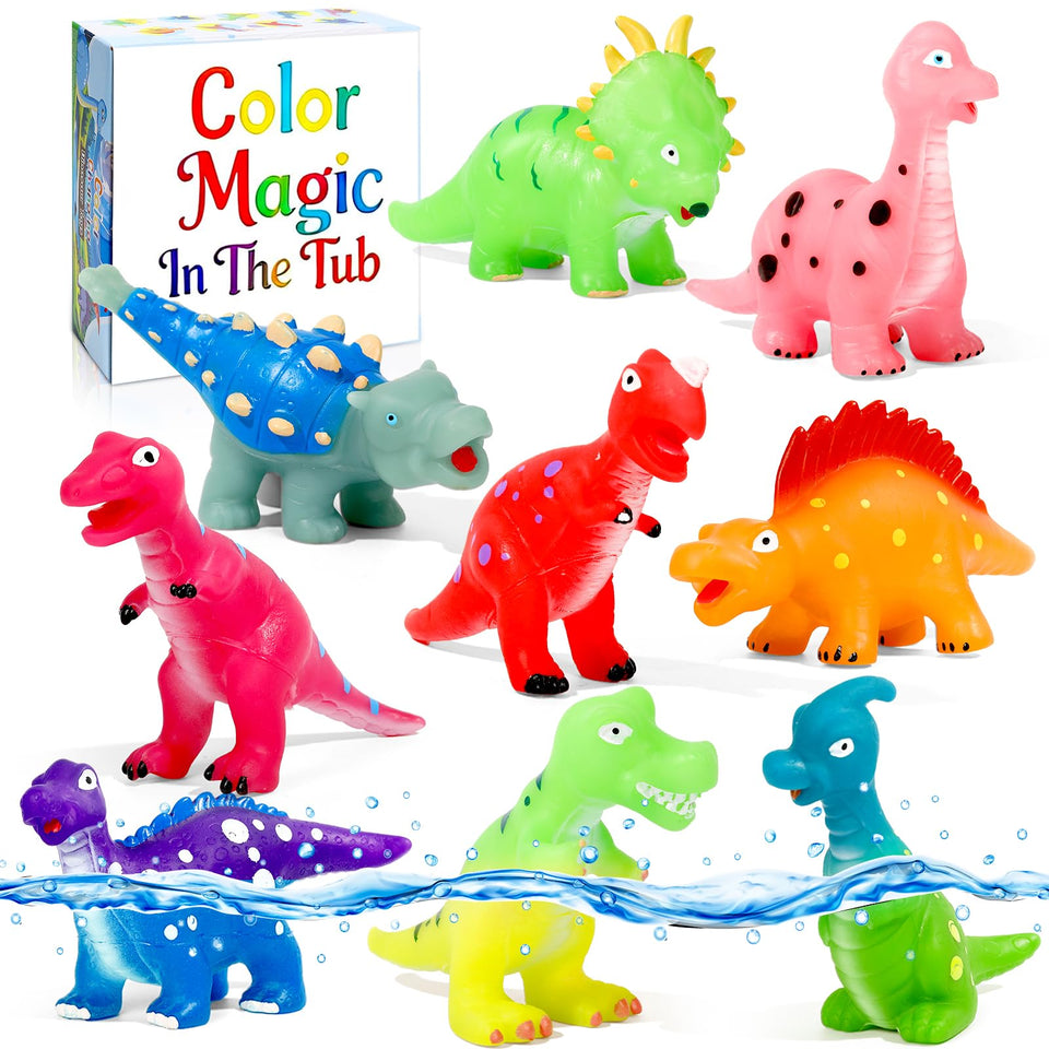 Lemofix color-changing dinosaur bath toy with sealed no-hole design for mold-free baths.