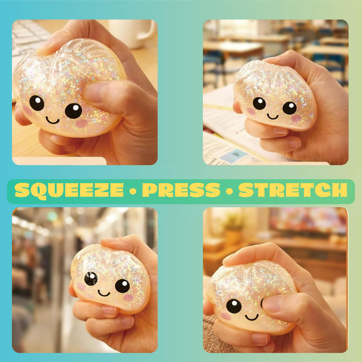 Lemoneon glitter dumpling in a real-world desk setup enhances mood.