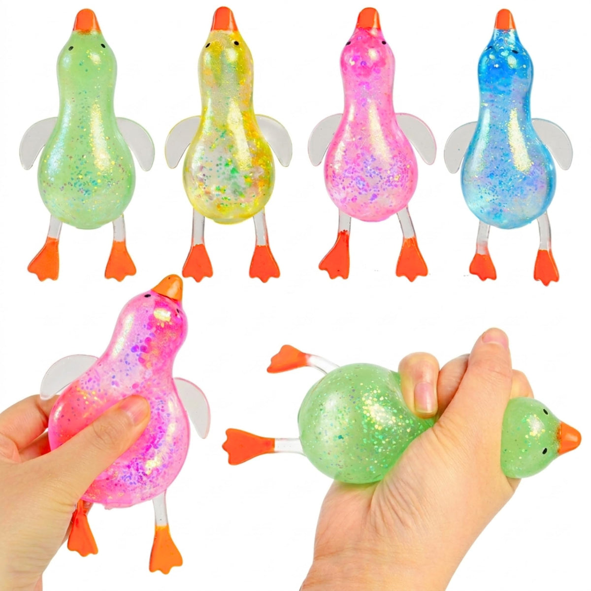 Lemoneon Glitter Duck Squishy blue for desk relaxation and satisfying squeeze.