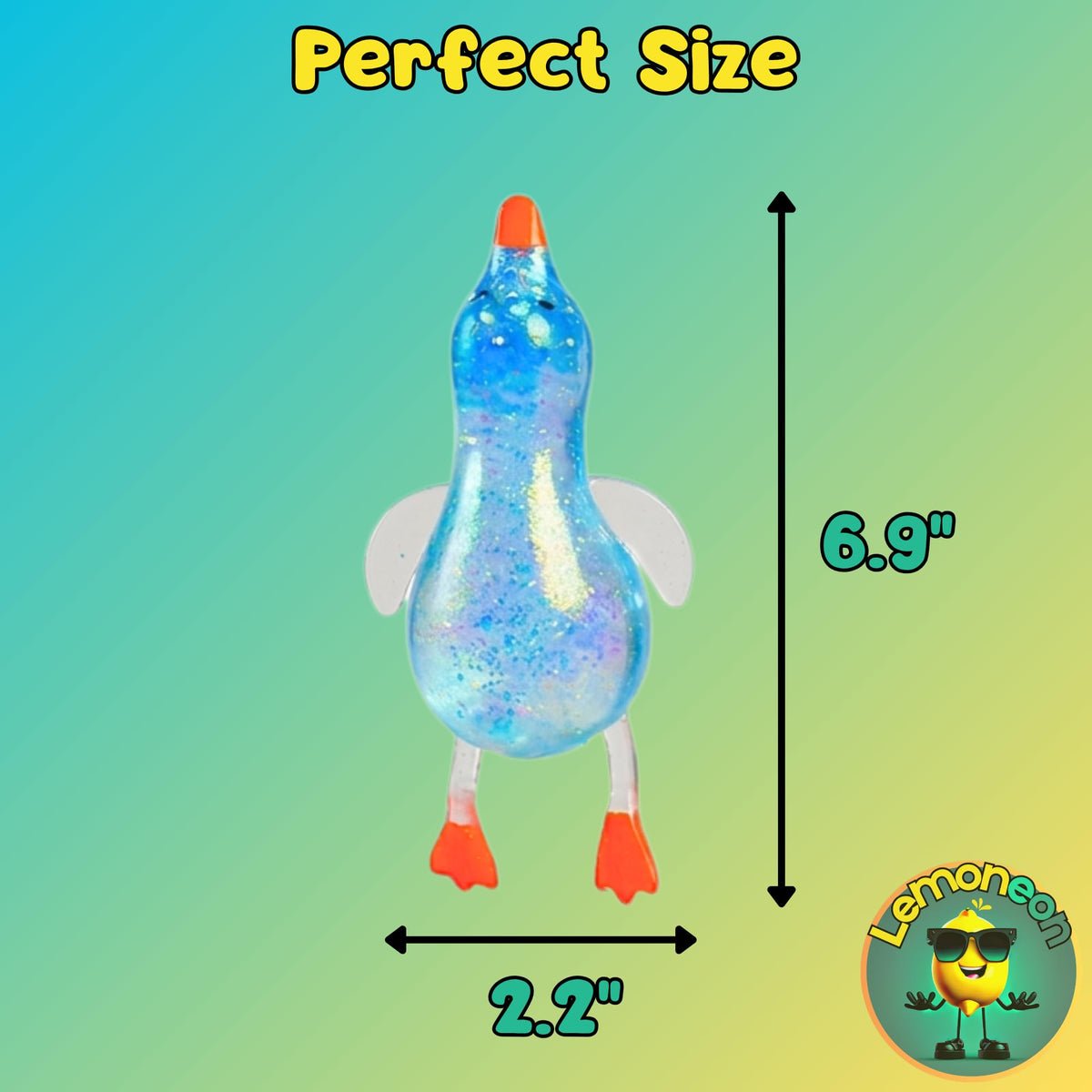 Lemoneon Glitter Duck Squishy green ideal for fidgeting and tactile play.