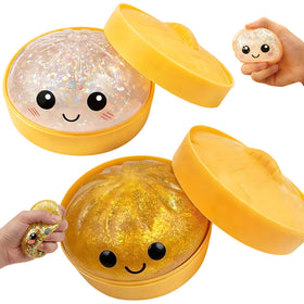 Lemoneon glitter dumpling box front display, a playful desk accessory that sparks delight.