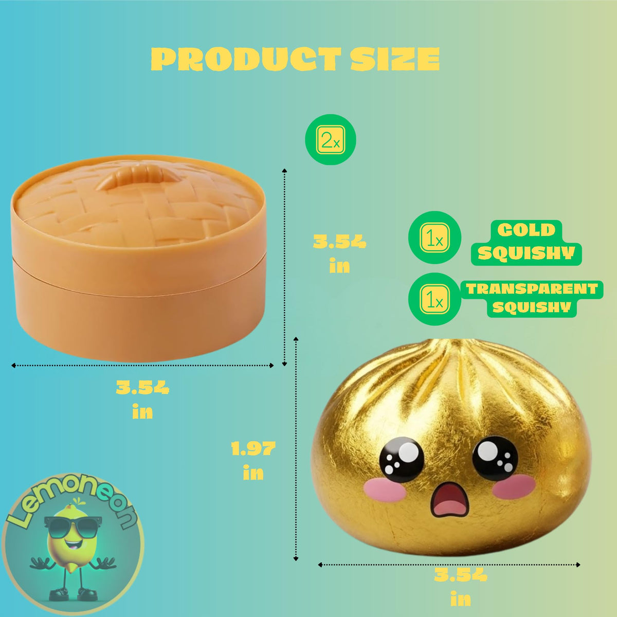 Lemoneon Glitter Dumpling squishy in gold, a tactile fidget for quick calm.