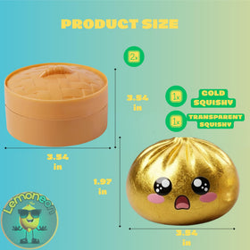 Lemoneon Glitter Dumpling squishy in gold, a tactile fidget for quick calm.