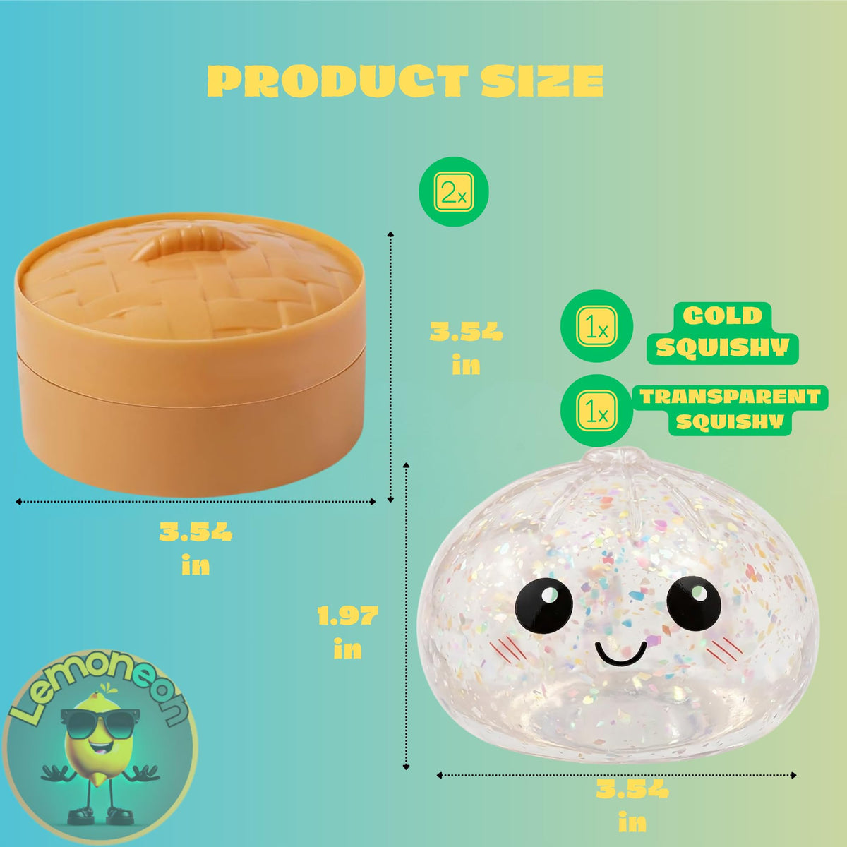 Lemoneon glitter dumpling squishy texture close-up highlights soft, slow-rebound feel.