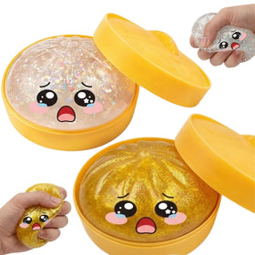 Lemoneon Glitter Dumpling squishy in white, ideal for desk stress relief and focus.