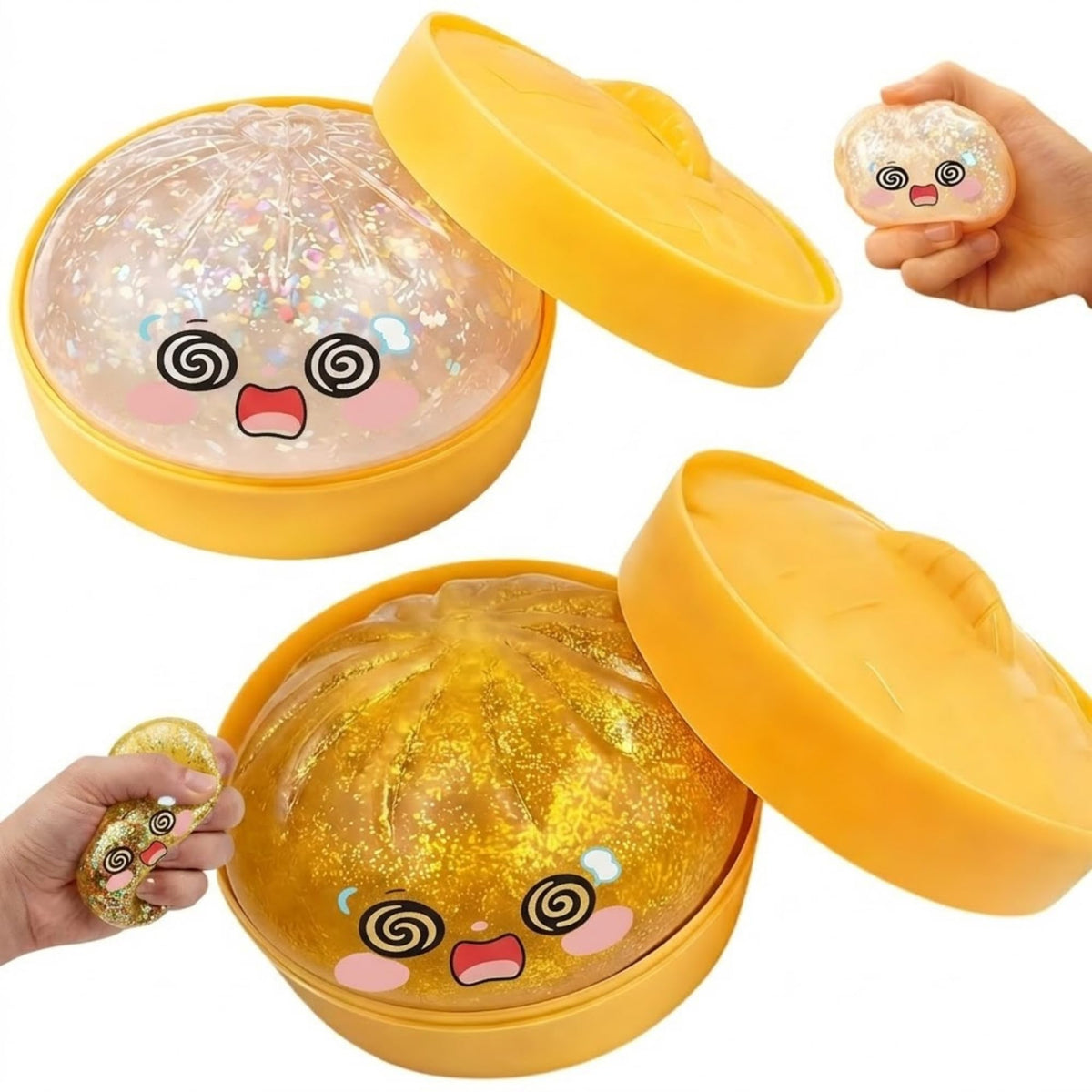 Lemoneon Glitter Dumpling White — soft desk decor and stress-relief squeeze