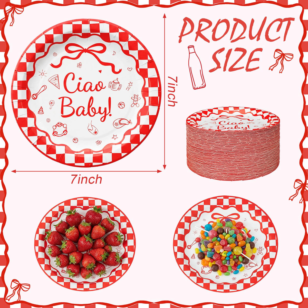 LemonRoad Ciao Baby lettering on plates adding cohesive decor for desserts and snacks