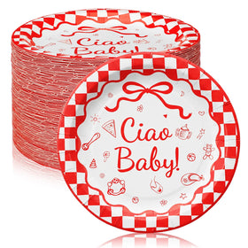LemonRoad Ciao Baby 7-inch plates in red gingham for easy single servings at baby showers