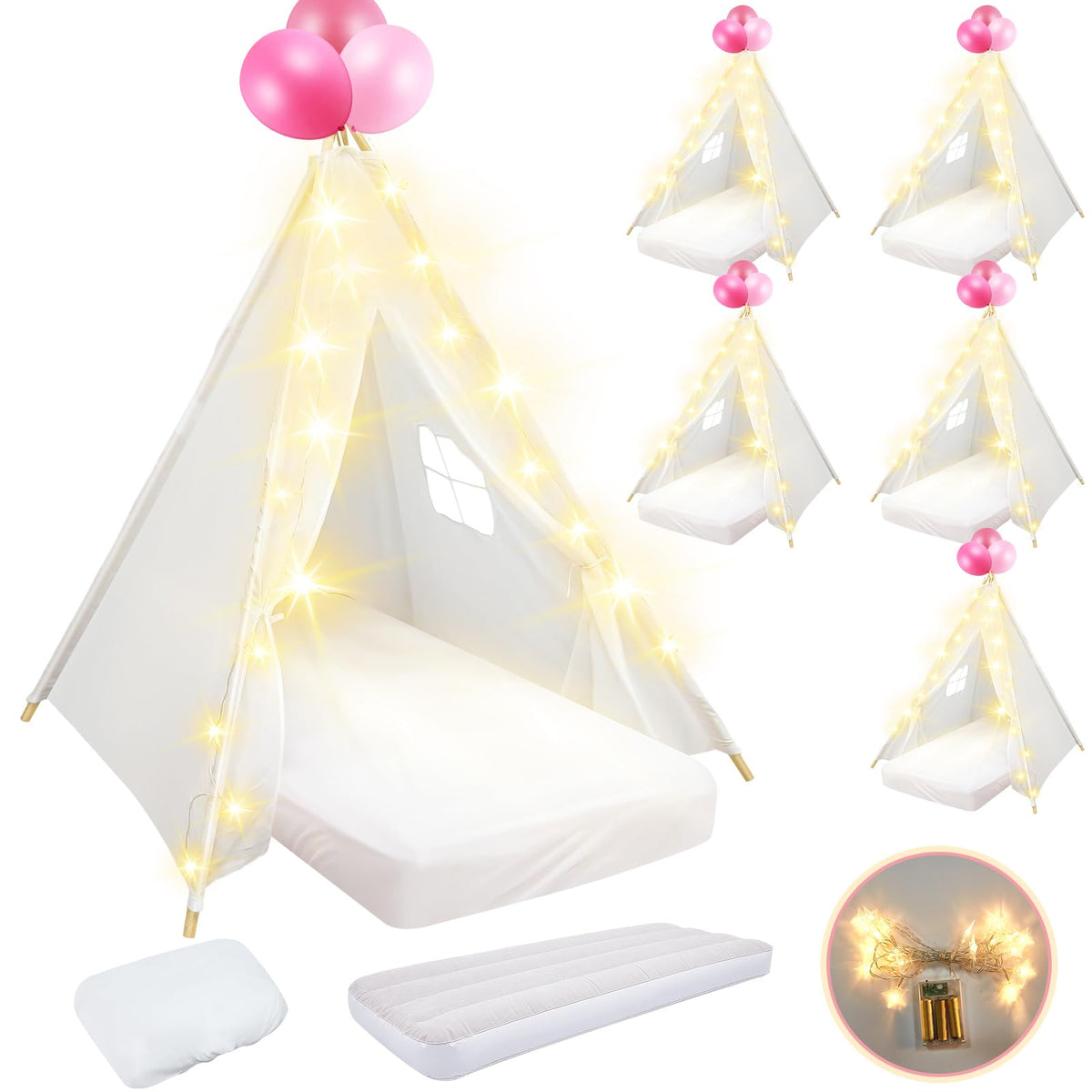 Lemosae 6-pack sleepovers teepee tents white for cozy kid sleepover spaces