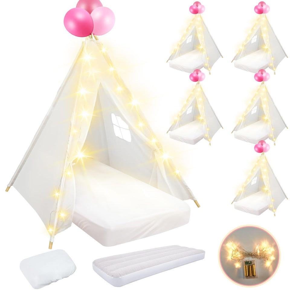 Lemosae 6-pack sleepovers teepee tents white for cozy kid sleepover spaces