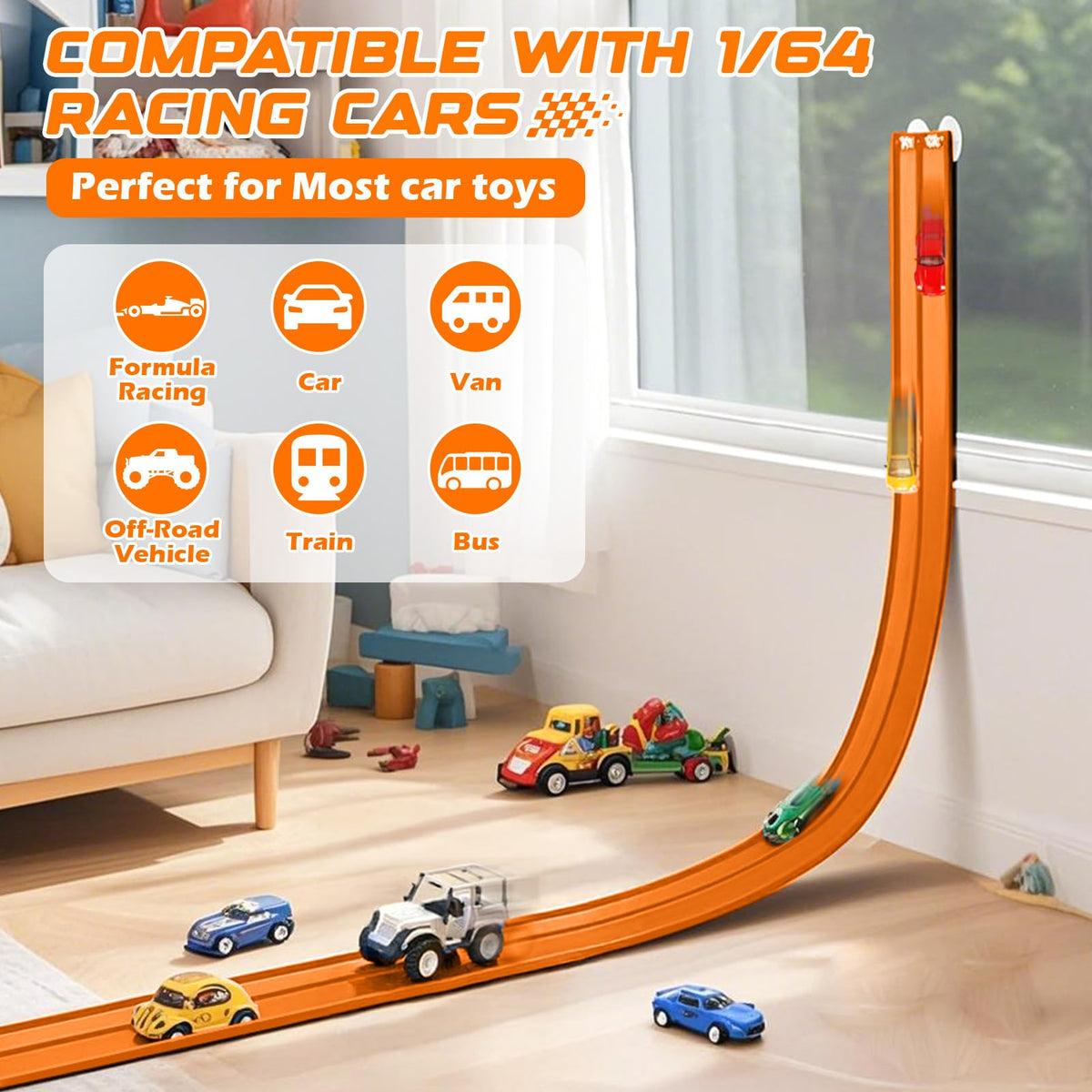 Lemostaar Flexible Race Track used indoors and outdoors for versatile play.