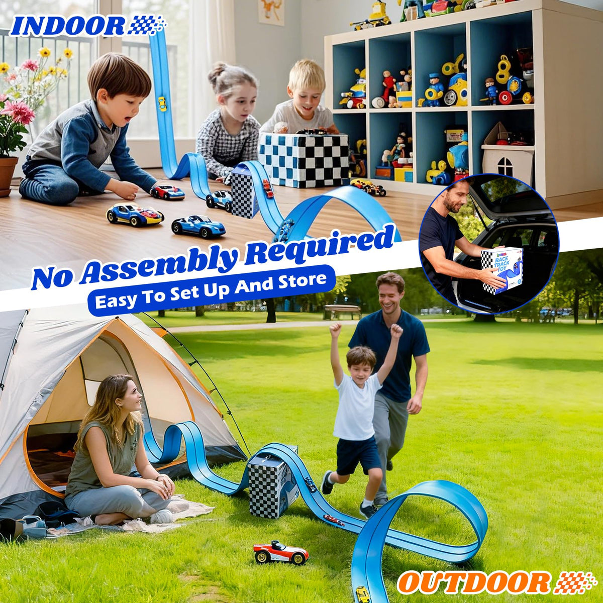 Lemostaar suction cups secure the track firmly for safe play on glass or tile.