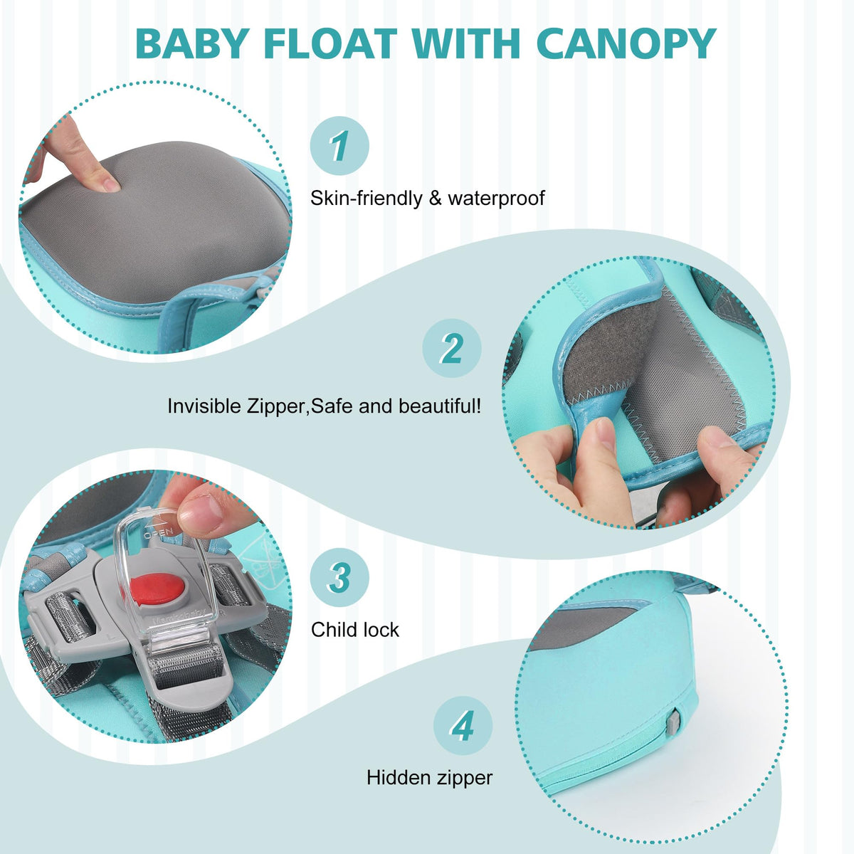 Lemrok Mambobaby UPF 50+ removable canopy shields skin from UV rays.