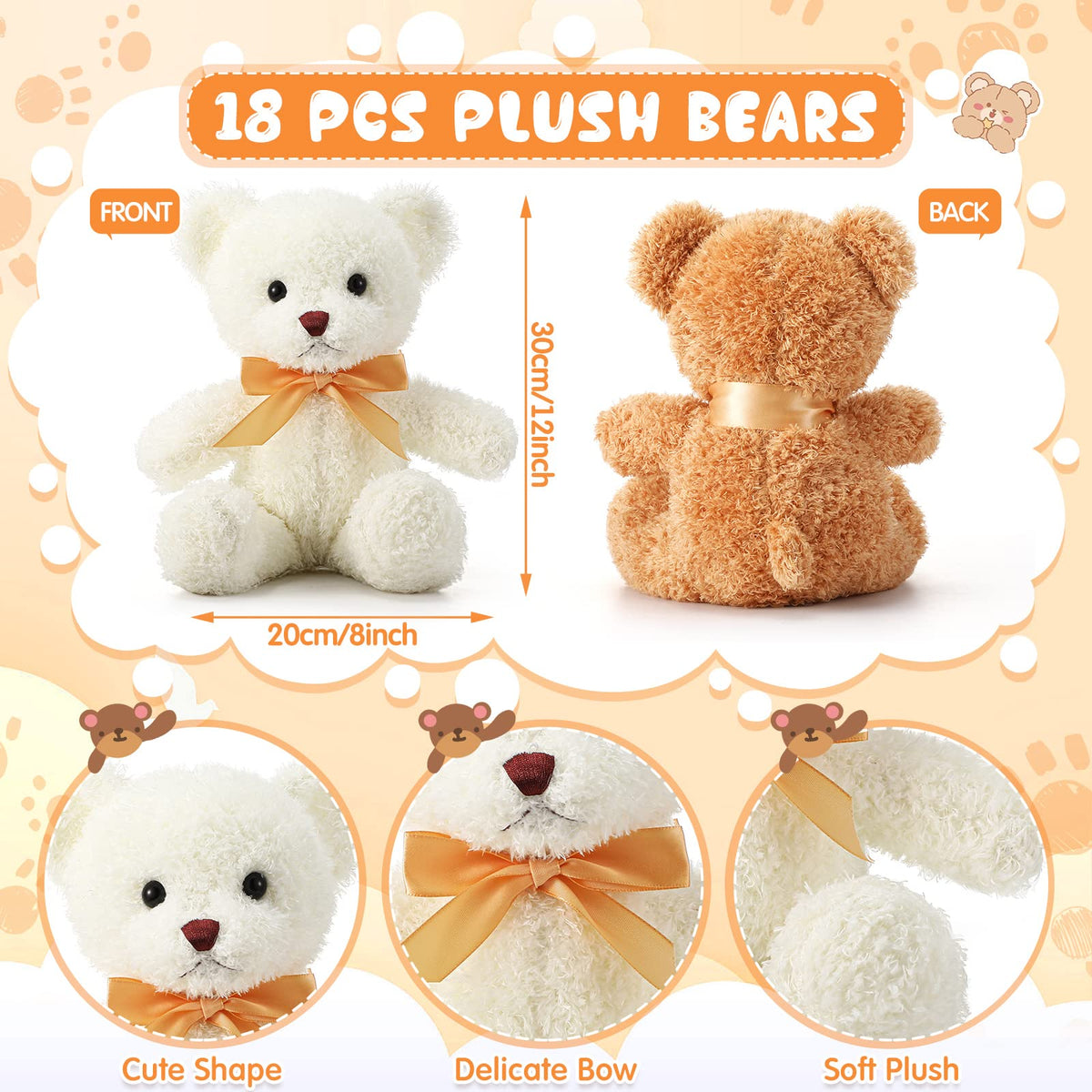 Lenwen 12-inch brown plush bear perfect for cuddling and nursery decor.