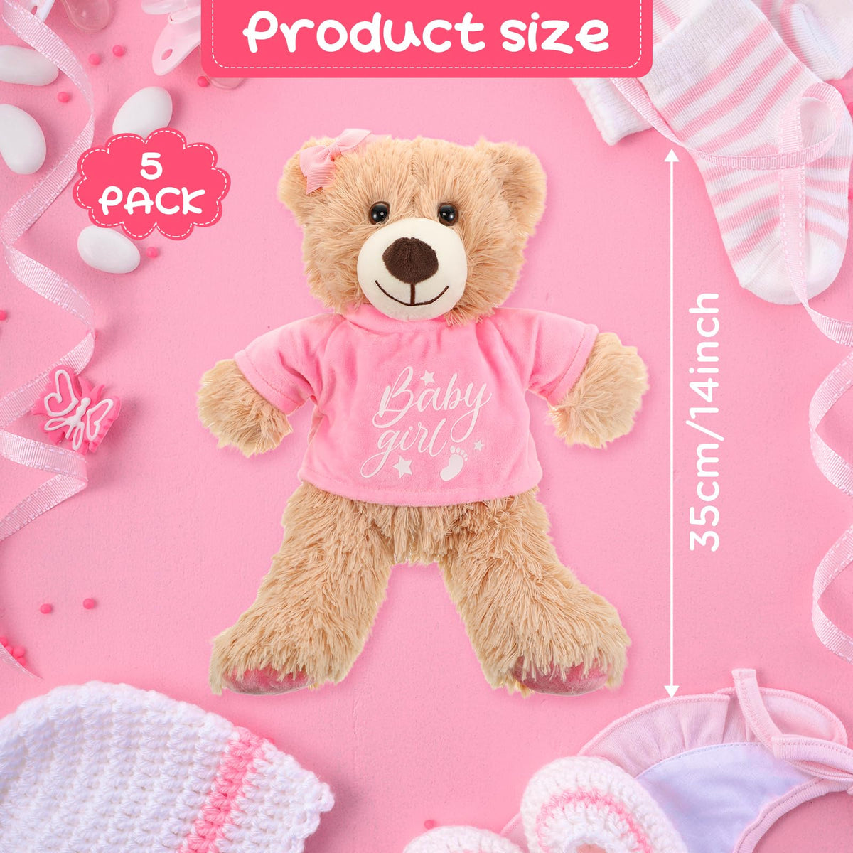 Lenwen 14-inch bear size, ideal centerpiece for baby shower tables and photos.