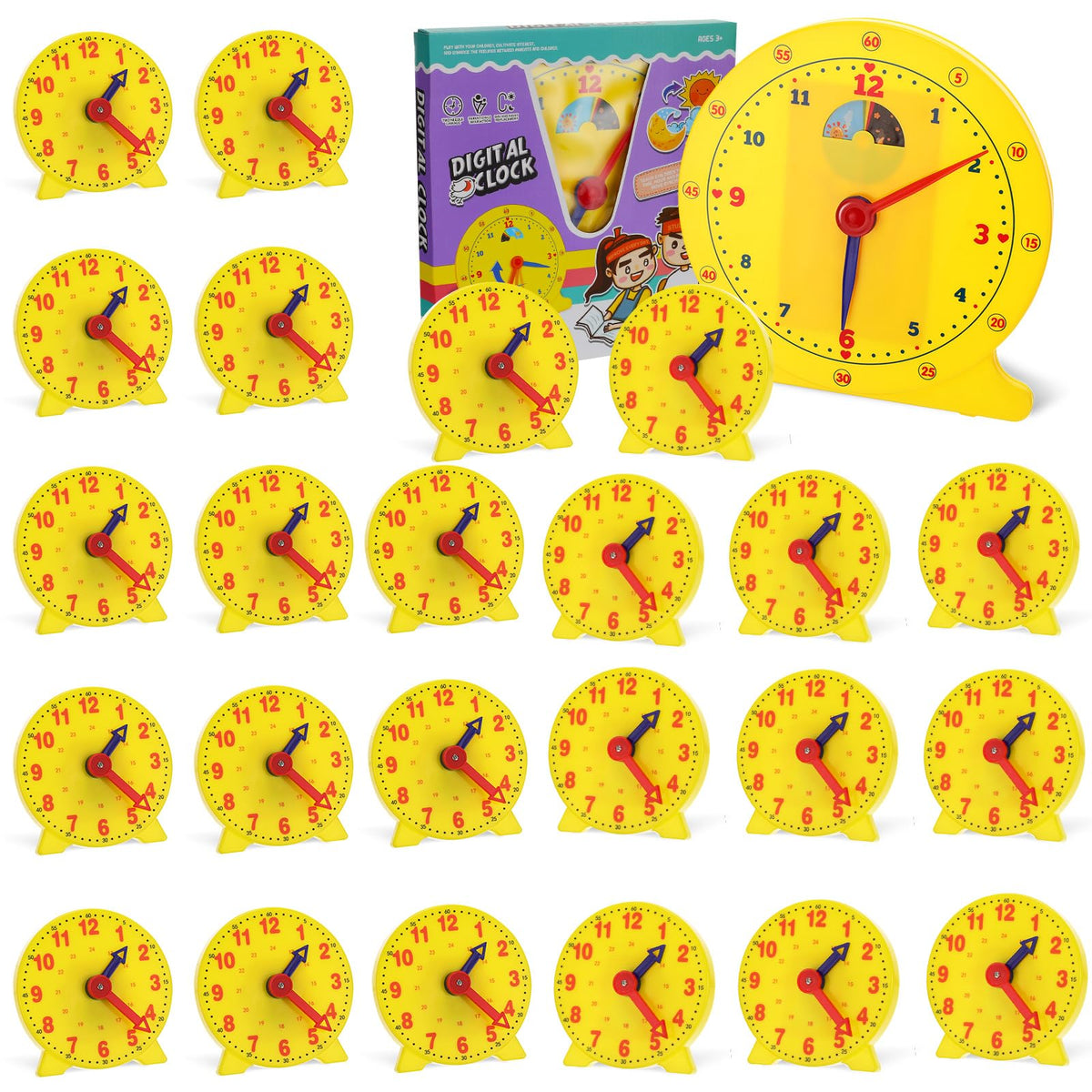 Lenwen 26-pcs classroom clock kit big clock helps kids learn to tell time