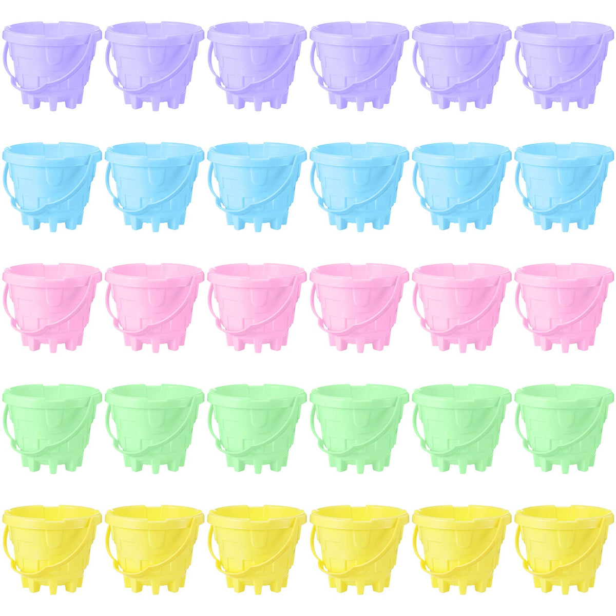 Lenwen 30-piece beach sand bucket set in pastel colors for vibrant outdoor play.