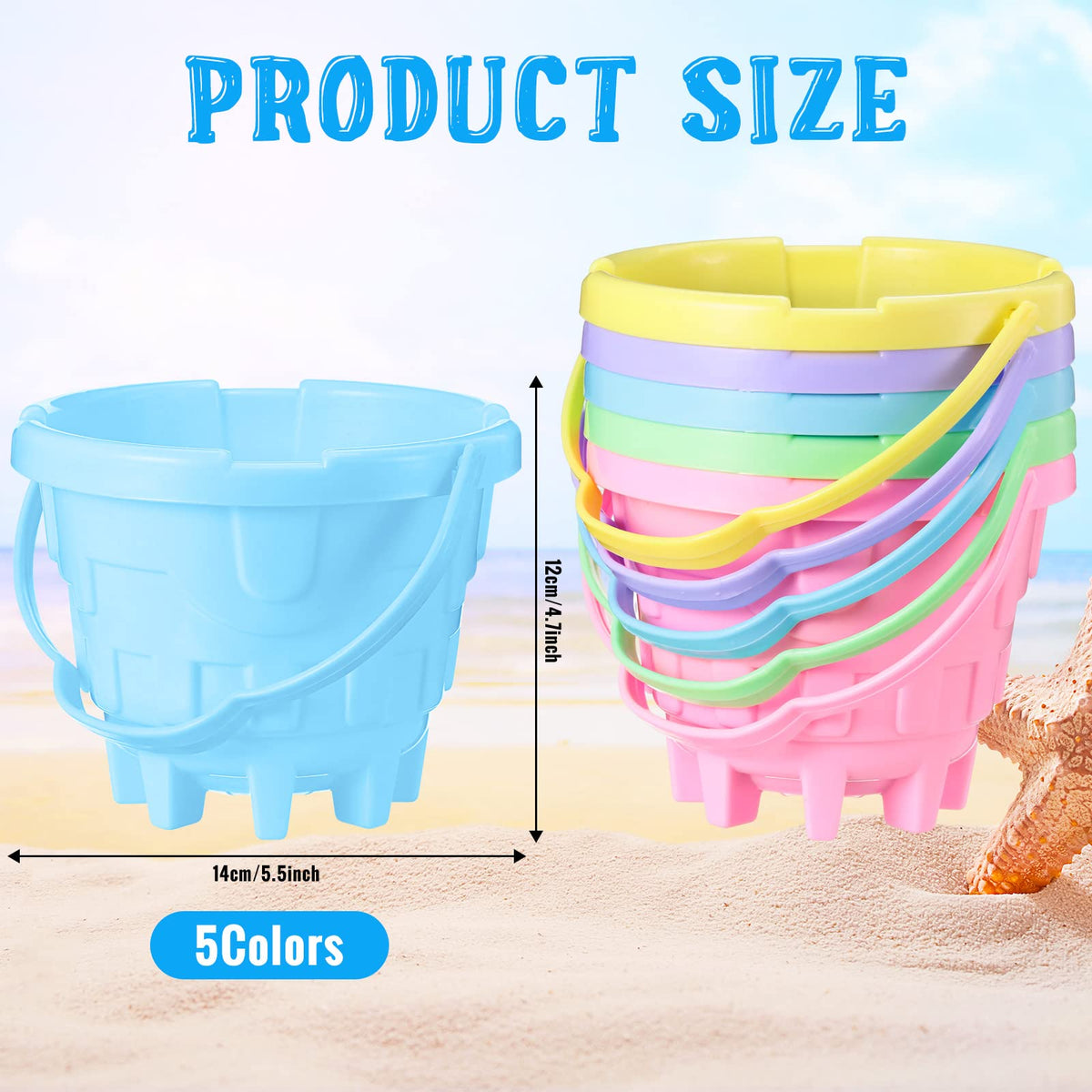 Lenwen 5.5-inch beach sand bucket with a handle for easy carrying.