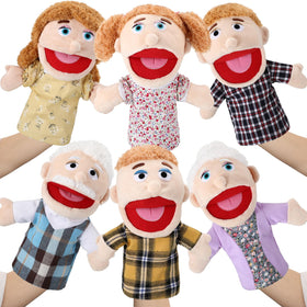 Lenwen 6-pcs family hand puppets set with movable mouths for storytelling