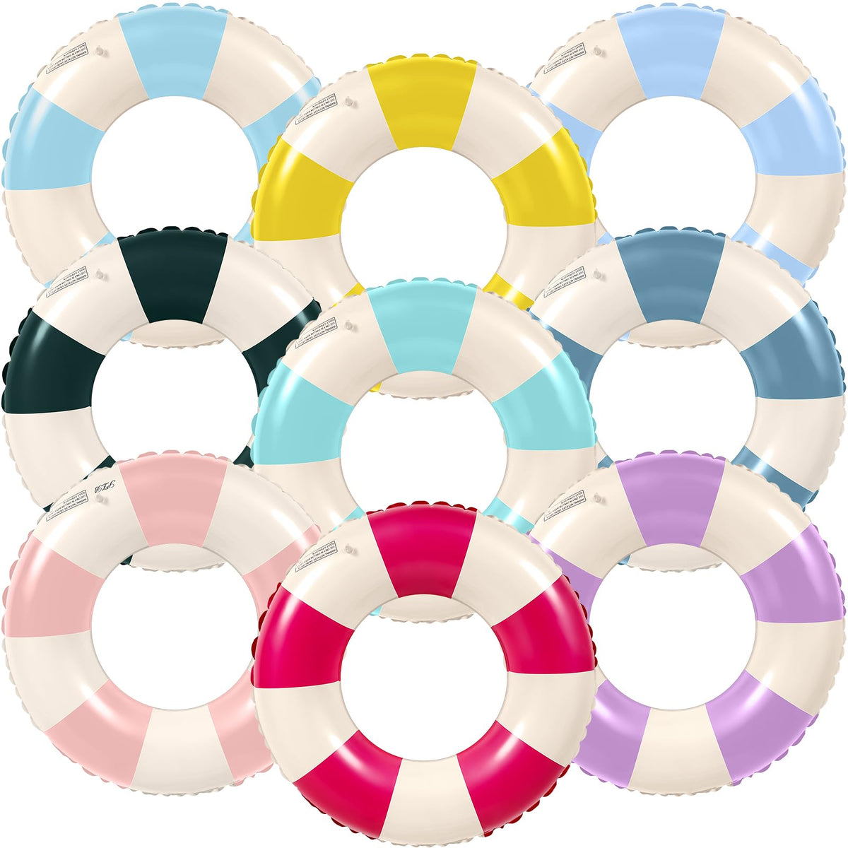 Lenwen 9-pcs striped pool tubes offer vivid colors for easy pool visibility.