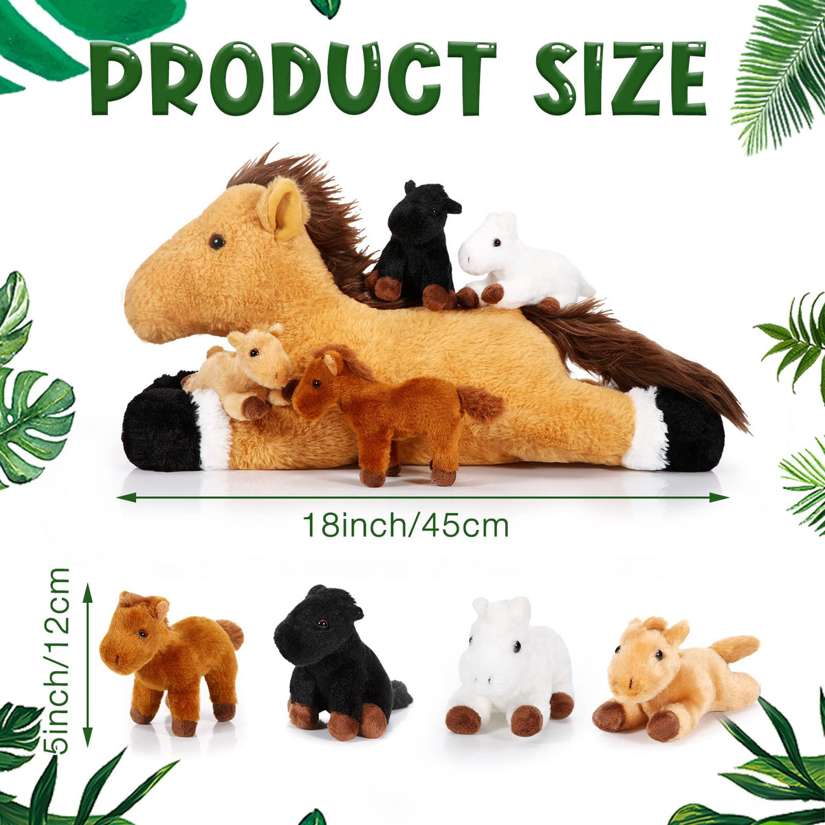 Lenwen four baby horse plush toys in assorted poses for storytelling and tea parties