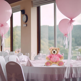 Lenwen bear as a table decor and thoughtful keepsake for guests.