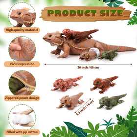 Lenwen bearded dragon plush showing four baby lizards inside the zipper belly