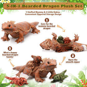 Lenwen bearded dragon plush zipper belly detail, four colorful babies ready for adventures