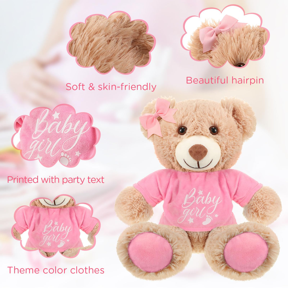 Lenwen bulk-pack pink-shirt bears, easy decoration option for events.