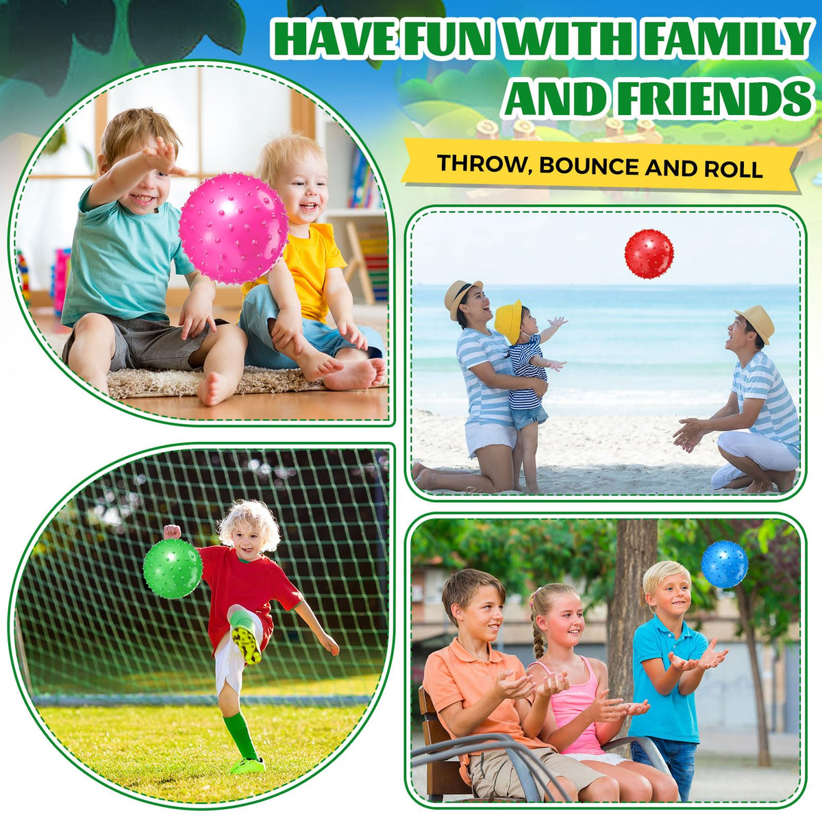 Child grasping Lenwen ball; easy to throw, bounce, and roll.