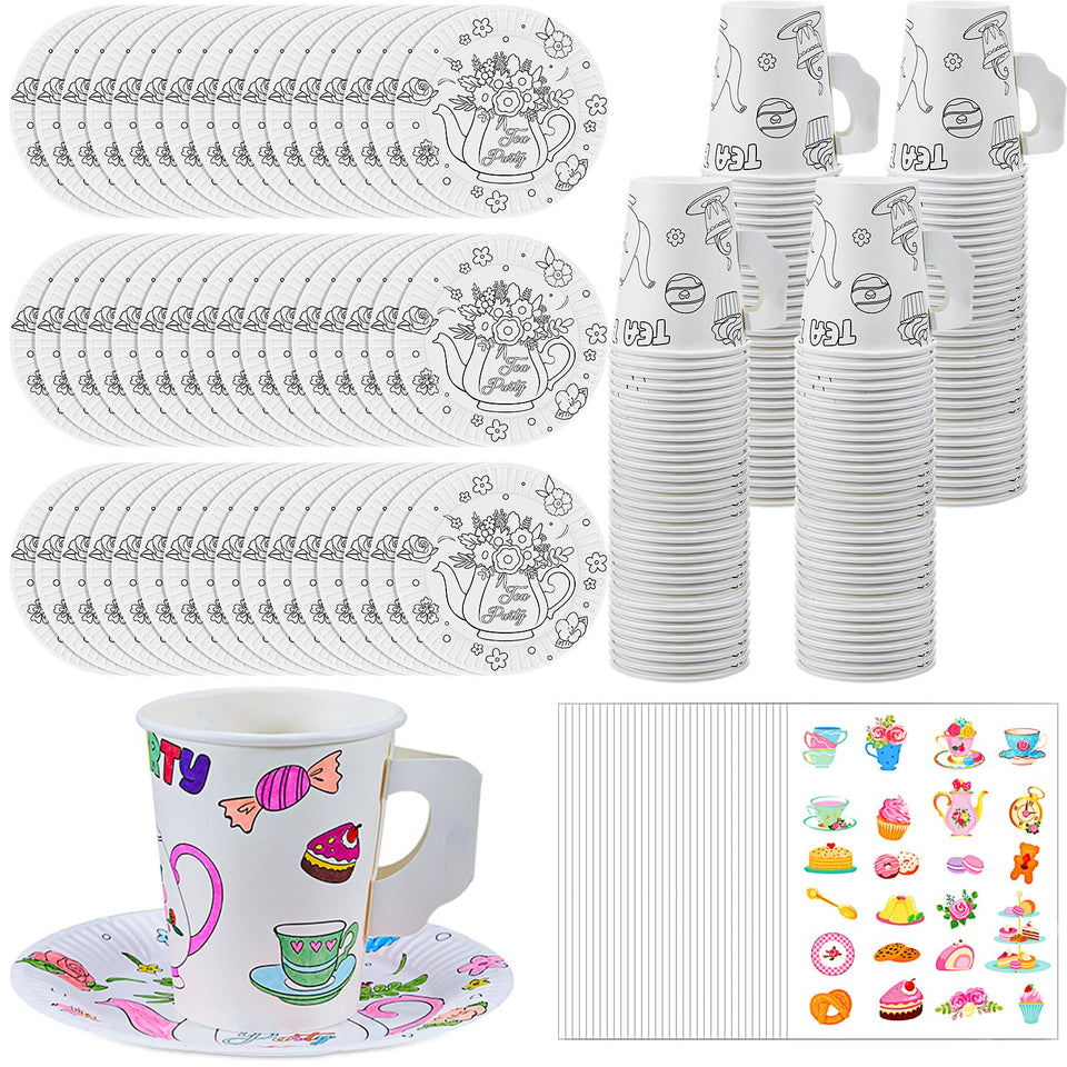 Lenwen color-your-own tea party cups for creative coloring at celebrations